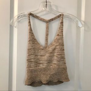 Knit crop top with T strap back